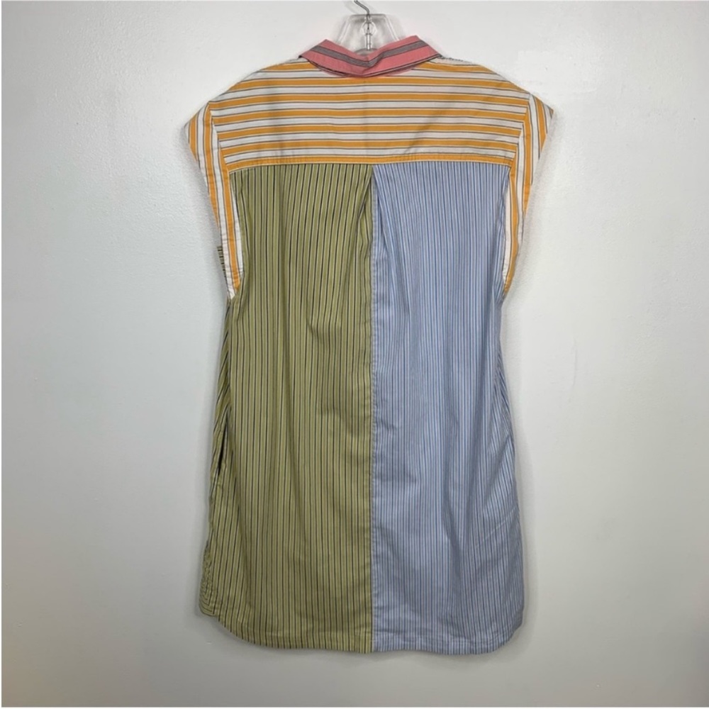 Maeve Multicolor Striped Button-Down Shirt Dress in Blue, Olive & Pink - Picture 8 of 8